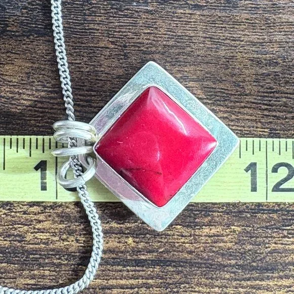 Jasper Bezel Set Pendant Necklace VTG Sterling Silver 925 Size 24 Length